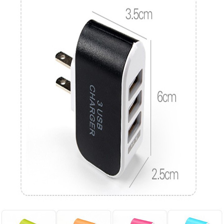 Củ sạc điện thoại 3 cổng USB mới đa màu sắc