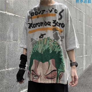 Áo thun tay ngắn dáng rộng họa tiết one piece cá tính