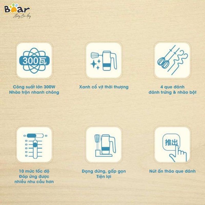 [TẶNG LỌC TRỨNG]Máy đánh trứng, đánh kem, trộn bột cầm tay 10 tốc độ Bear