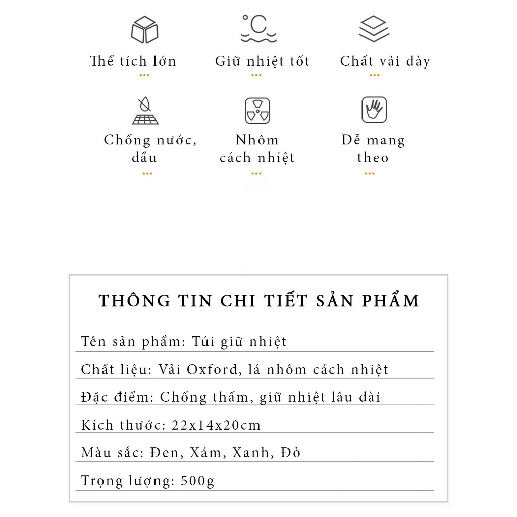 Túi giữ nhiệt đựng cơm size lớn bằng vải vải oxford đa năng, túi đựng hộp cơm văn phòng giữ nhiệt tiện ích TT- HOME