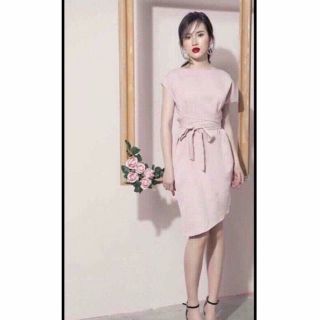 Lenkapas - Đầm suông vạt xéo thắt eo - 3 màu đen, xanh rêu, hồng