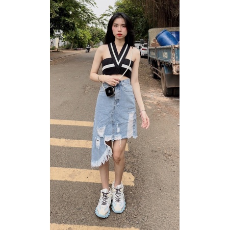 ÁO LEN CROP-CHÂN VÁY JEAN