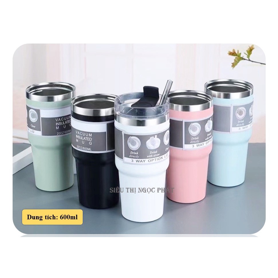 Ly/ bình giữ nhiệt TYESO 600ml_kèm ống hút, kèm 2 loại đầu uống [HÀNG CHÍNH HÃNG]