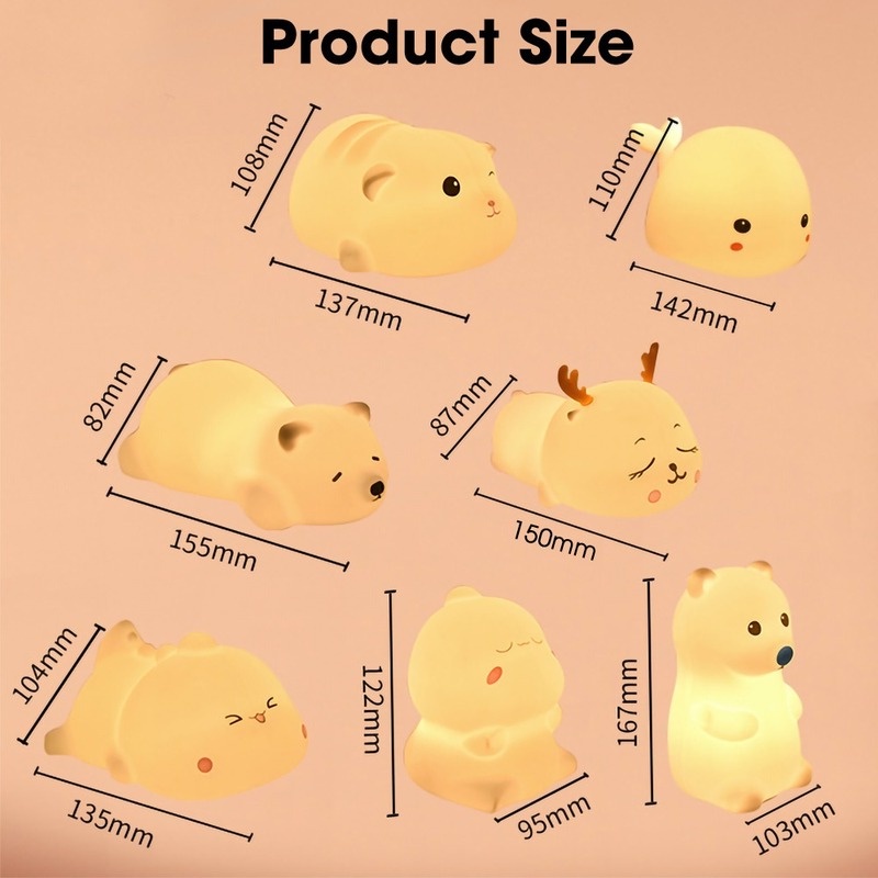 Đèn Ngủ Bảo Vệ Mắt Hình Gấu Hoạt Hình Bằng Silicon Mềm Cổng Sạc USB