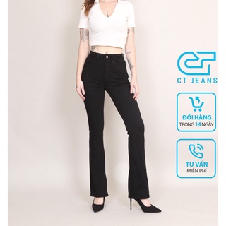 Quần Ống loe Đen Trắng cạp Cao dáng dài Quá Gót Gấu Thường CT JEANS