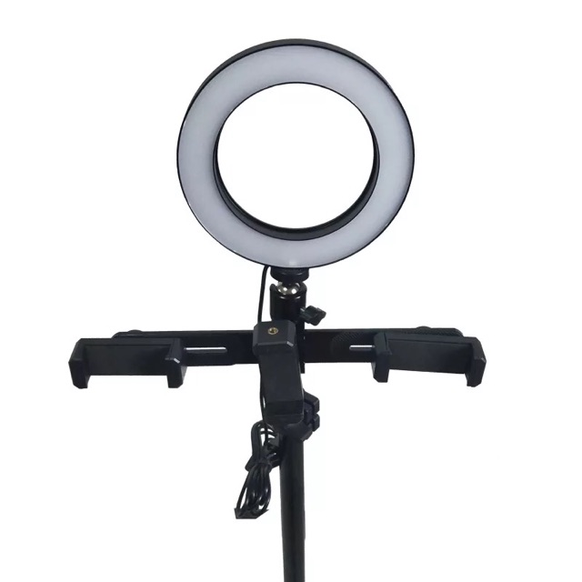 Đèn livestream 26cm kèm bộ 3 kẹp điện thoại chân cao 2.1m