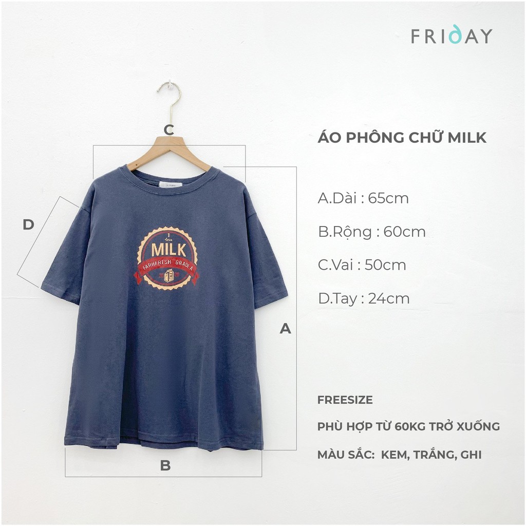 Áo phông nữ hoạ tiết chữ Milk freeszie chất liệu cottone Friday