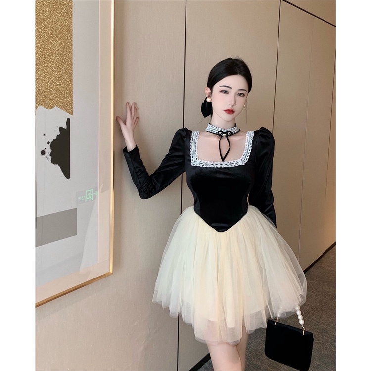 Đầm Váy Ngắn Thiết Kế Dáng Xòe Vải Voan ren Phối Nhung Tiểu Thư Sang Chảnh Mặc Đi Dự Tiệc Ăn Cưới Sinh Nhật Hàng Loại 1