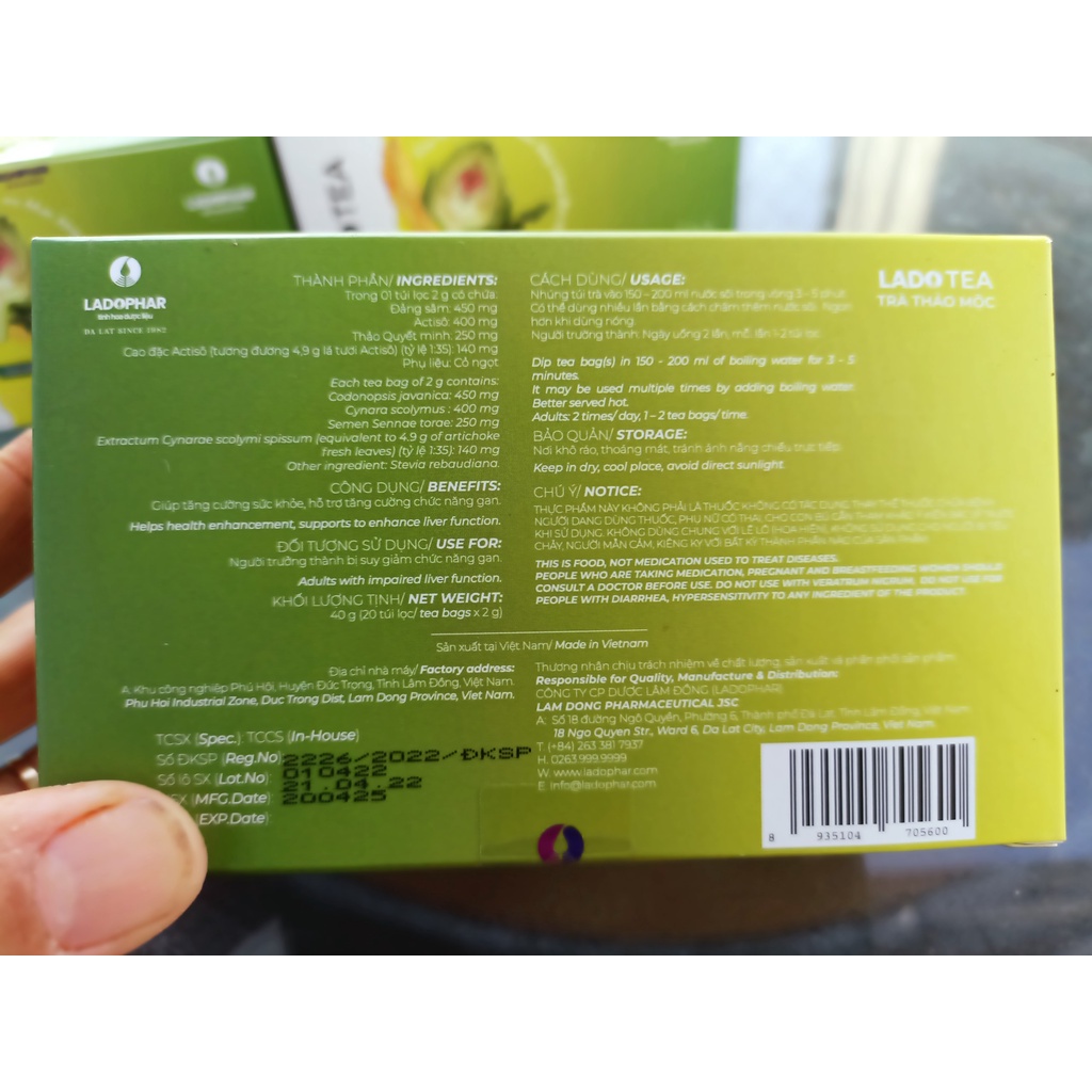 TRÀ THẢO MỘC LADOPHAR - HỘP 20 TÚI