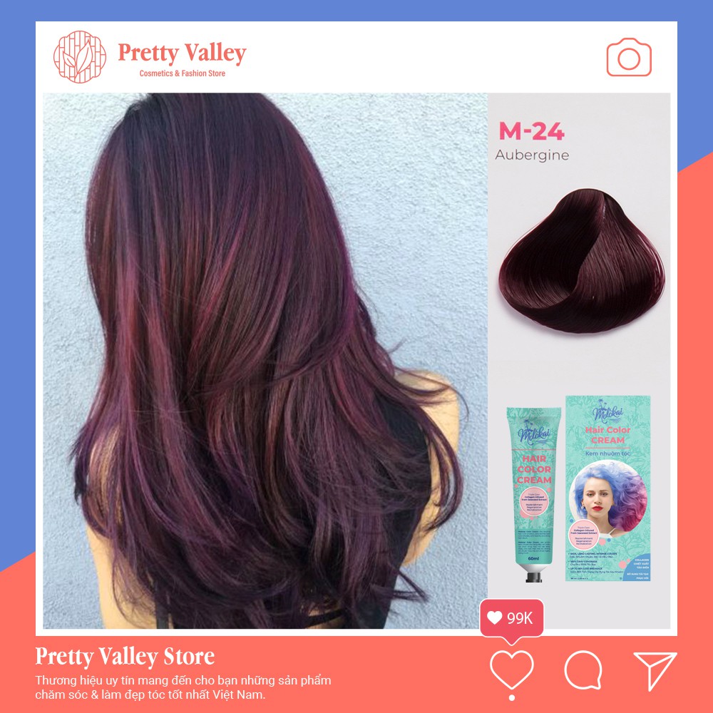 Thuốc nhuộm tóc màu tím cà MOLOKAI, thuốc nhuộm tóc chứa collagen tảo biển siêu dưỡng - Pretty Valley Store