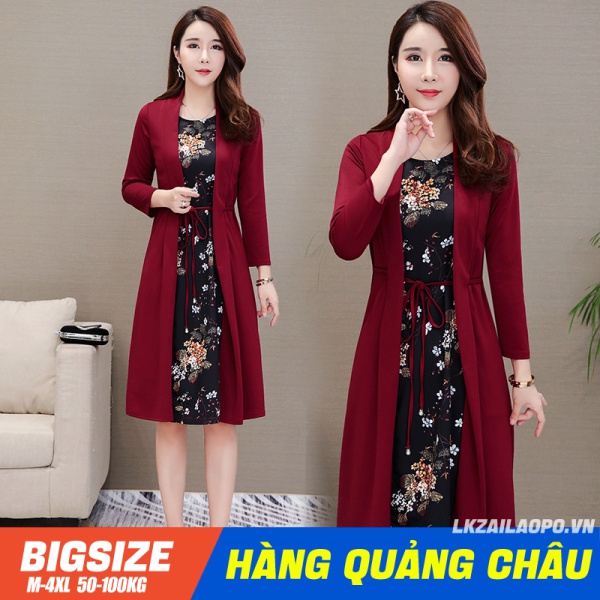 BIGSIZE nữ 45-100kg Váy Đầm trung niên Dài Tay Giả Hai Lớp Xinh Xắn Thời Trang Dành Cho Nữ trẻ trung năng động cho người mập béo 45-100kg quảng châu cao cấp