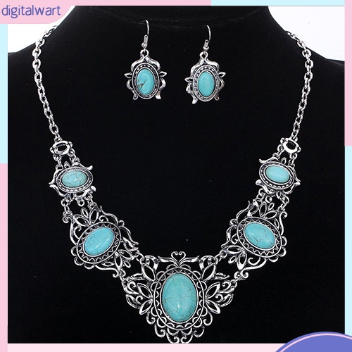 Set Dây Chuyền Và Đôi Khuyên Tai Đính Đá Ngọc Lam Thời Trang Cho Nữ