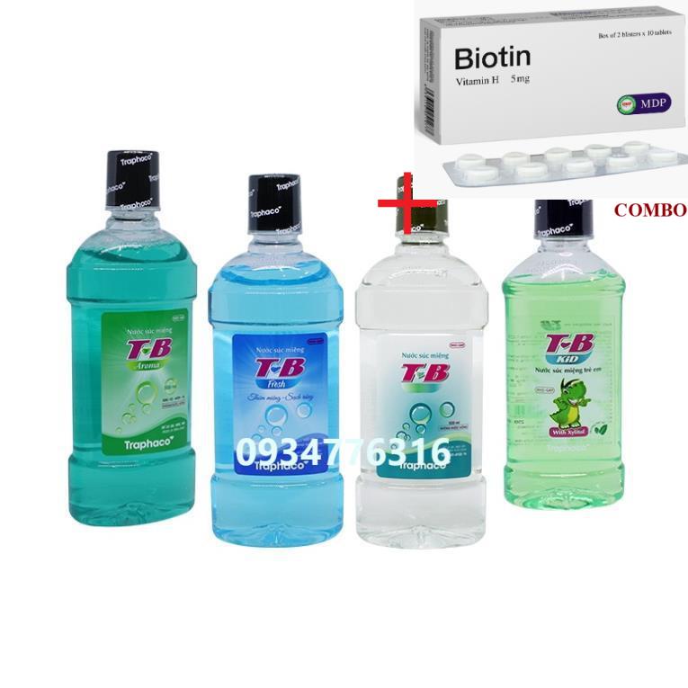 Combo Biotin 5mg+ ✅ Nước súc miệng T-B Fresh Traphaco 500ml