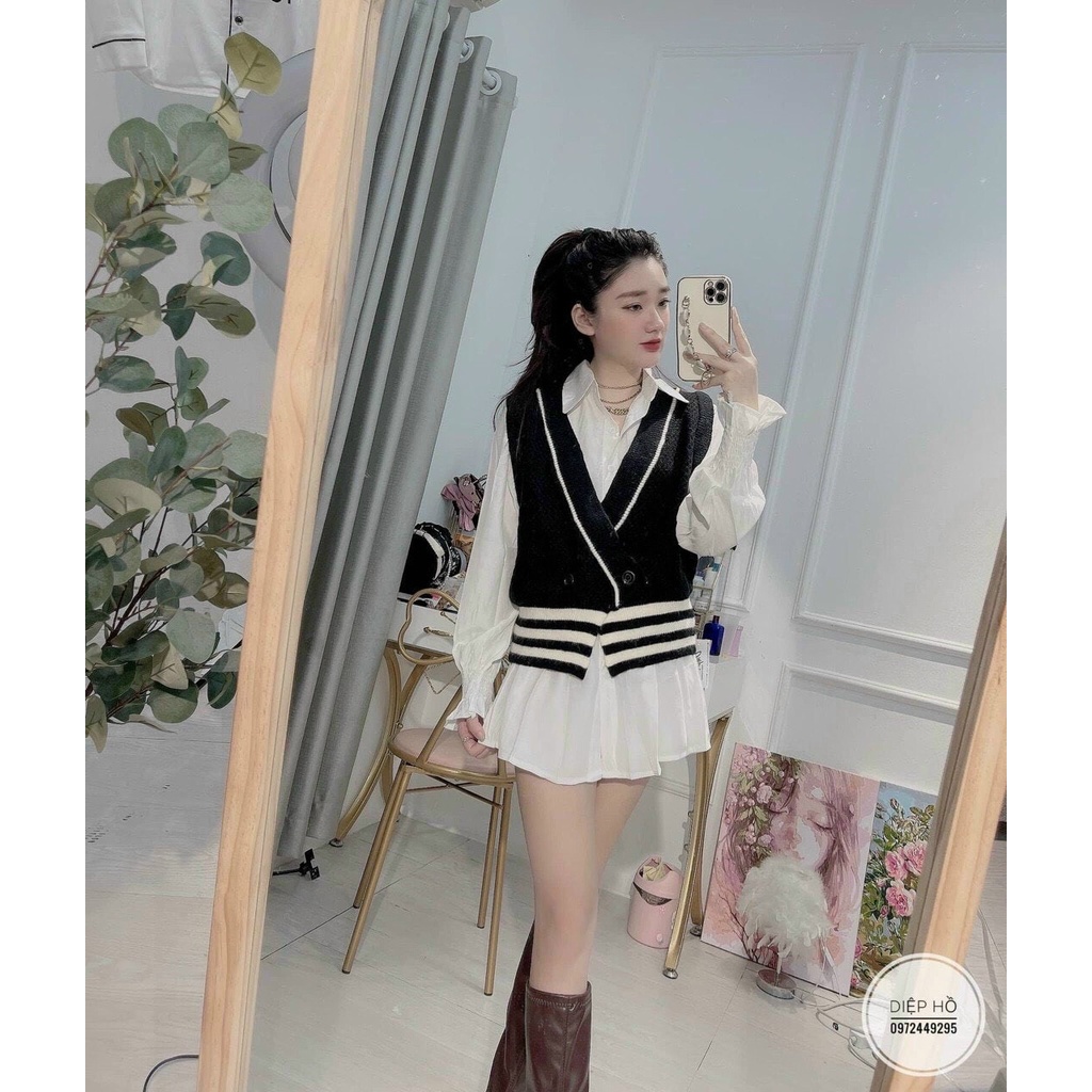 Áo Len lông gile khuy lệch trơn