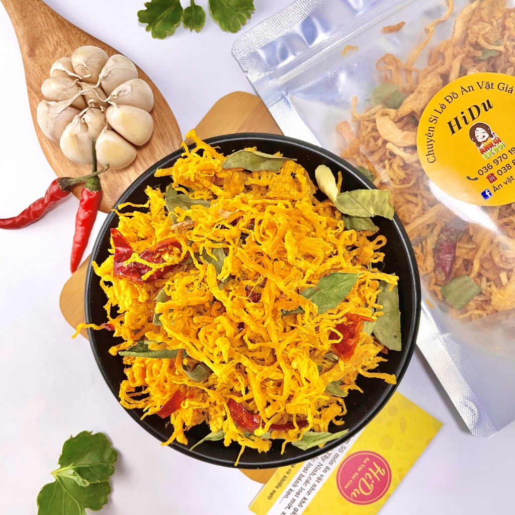 Khô gà lá chanh cay 100gr HiDu  hàng xuất khẩu sợi to cay đậm vị | BigBuy360 - bigbuy360.vn