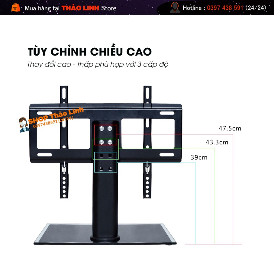 [ HÀNG CAO CẤP] Chân đế tivi đa năng 26 - 55 Inch - Chân tivi để bàn mặt kính cường lực - Model: DZ32,DZ55