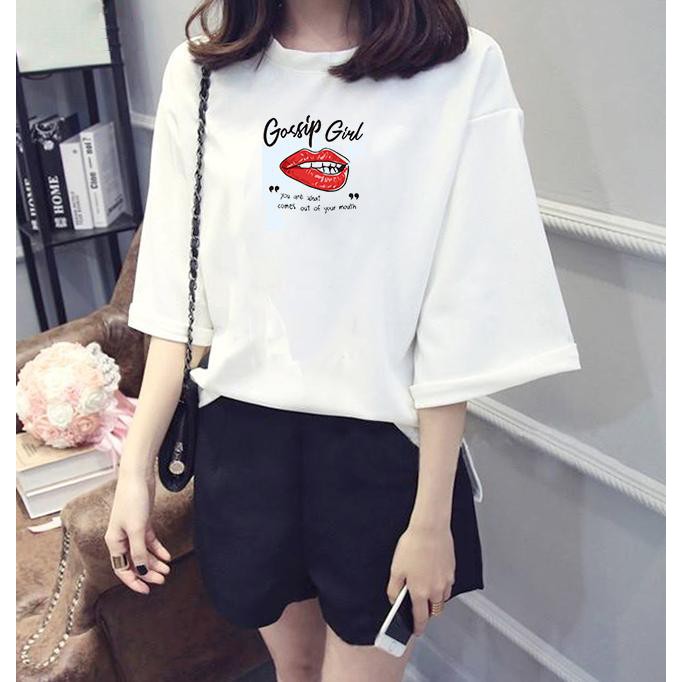 Áo thun tay lỡ Hàn Quốc form rộng in hình Gossip girl vải dày mịn TEEWO131