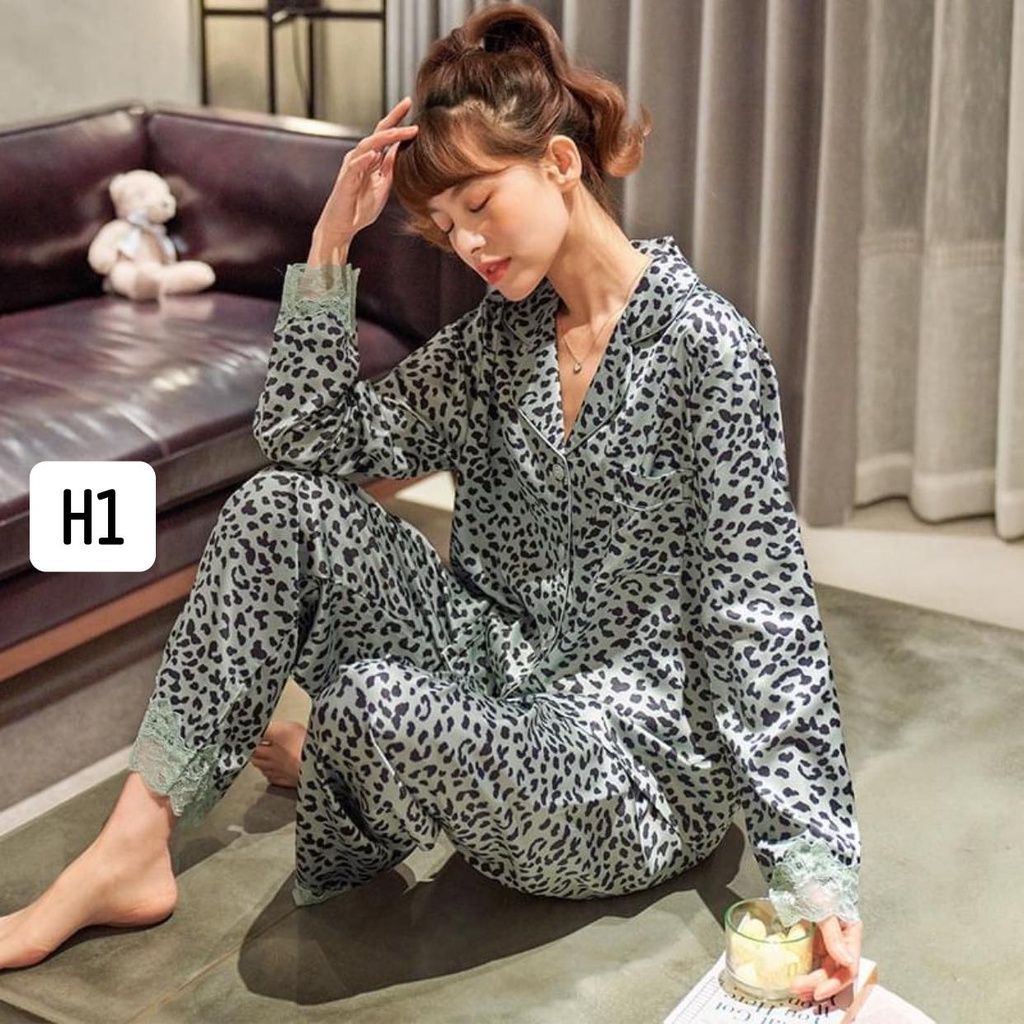 Đồ bộ nữ pijama mặc nhà lụa satin Quảng Châu cao cấp thoáng mát mềm mại H1H5