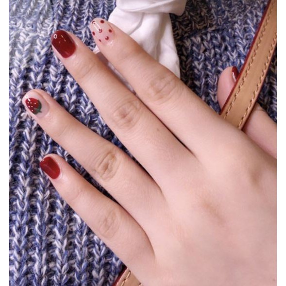 BỘ MÓNG TAY GIẢ KÈM KEO DÁN, nail siêu đẹp cực dễ thương nails with glue, đỏ trắng xanh đen hình thú trái dâu, tốt xịn