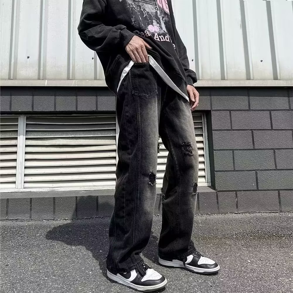 Quần Jean Rách Dáng Rộng Thời Trang Phong Cách Nhật Bản Dành Cho Nam Size S-3XL