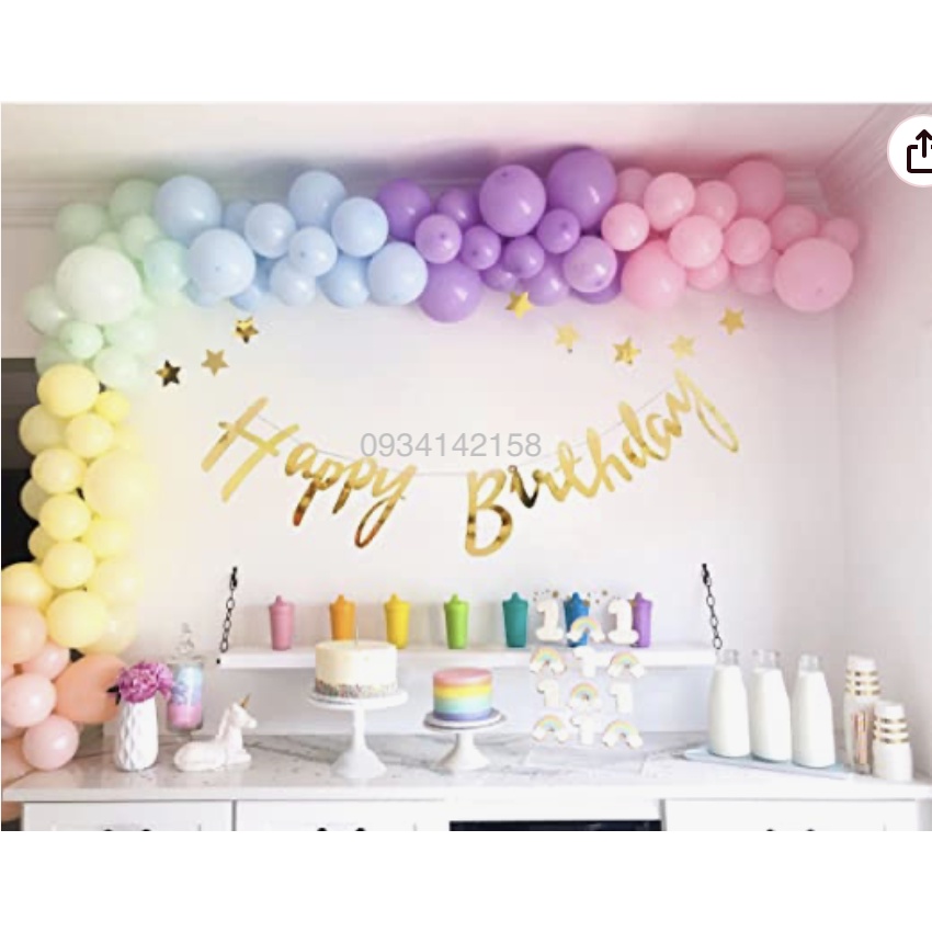 Dây chữ kiểu Happy Birthday ép kim phản quang - vàng gold, bạc, hồng gold - kích thước 18cm x 90cm - dễ dàng thao tác