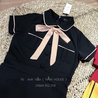 Đầm Xoè Phối Nơ Cổ Nút Bộc Siêu Hot