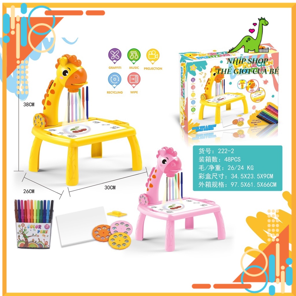 Bàn vẽ thông minh có đèn chiếu tranh ảnh và nhạc cho bé tập tô vẽ - Nhíp Shop