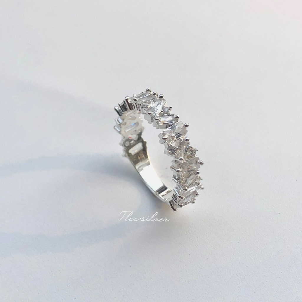 Nhẫn bạc TLEE nạm đá như nhật mini dáng chéo cá tính TleeJewelry A0308