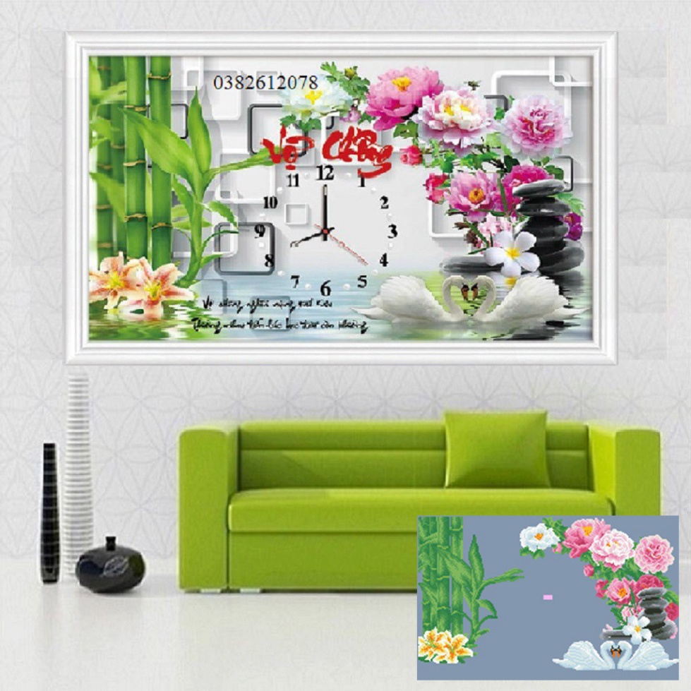 Tranh đính đá đồng hồ vợ chồng KT:73x49cm. tranh gắn đá chưa đính