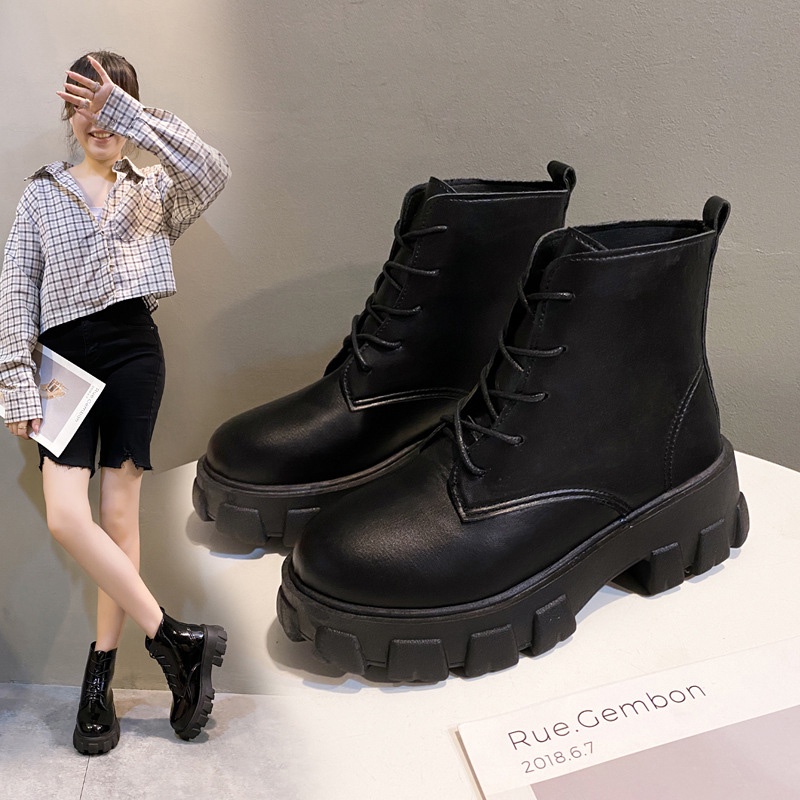 Bốt Nữ Cổ Ngắn Đế Cao 4 Cm Buộc Dây Boot Nữ Cổ Ngắn Phong Cách Ulzzang Hàn Quốc  BOT01-Molita
