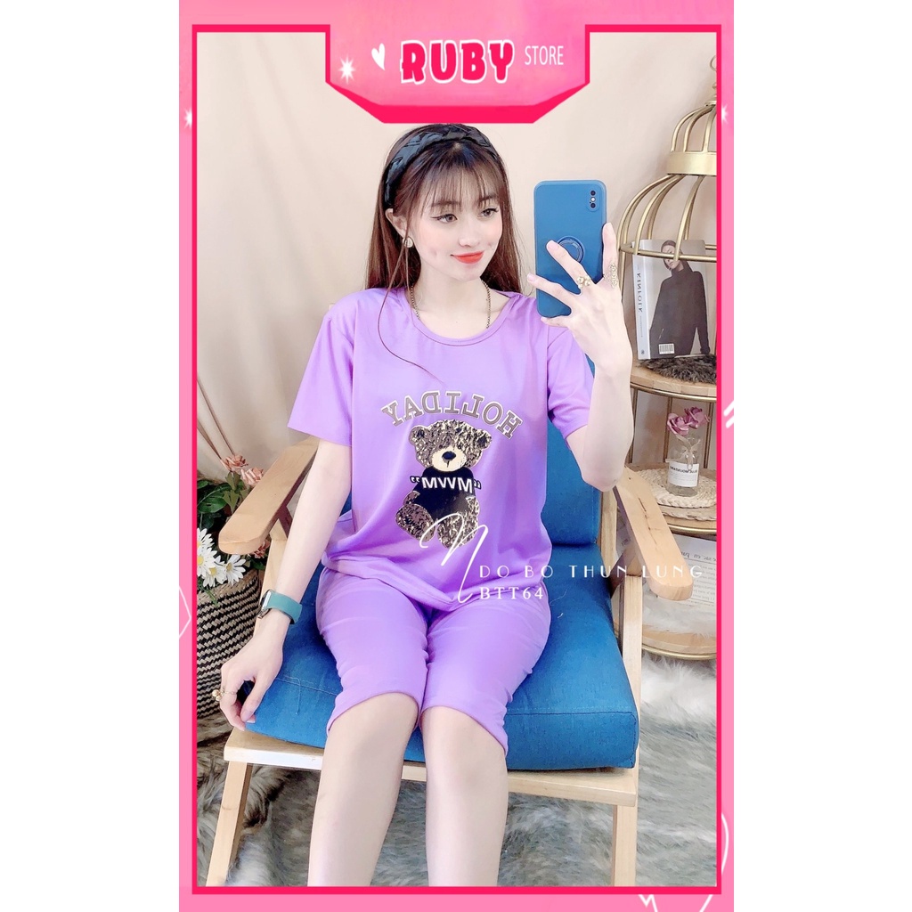 Đồ bộ nữ mặc nhà chất thun mềm mát in hình gấu hoạt hình dễ thương BTT64