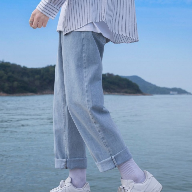 Quần Jeans Lửng Ống Rộng Lưng Thun Phong Cách Hàn Quốc Thời Trang Mùa Hè Cho Nam