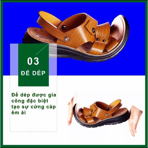 DÉP NAM DA BÒ THẬT- BẢO HÀNH DA 1 NĂM- DÉP DA NAM CAO CẤP- SIÊU BỀN, SIÊU ĐẸP [DEP KHUY]
