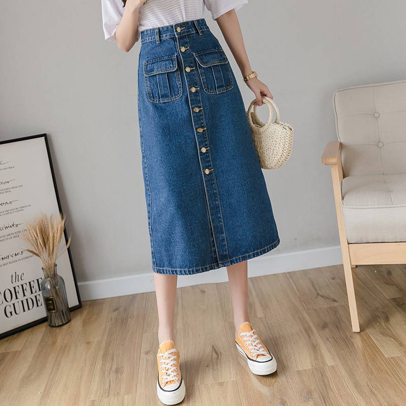 Chân Váy Denim Dáng Chữ A Phối Túi Lớn Phong Cách Hàn Quốc | BigBuy360 - bigbuy360.vn