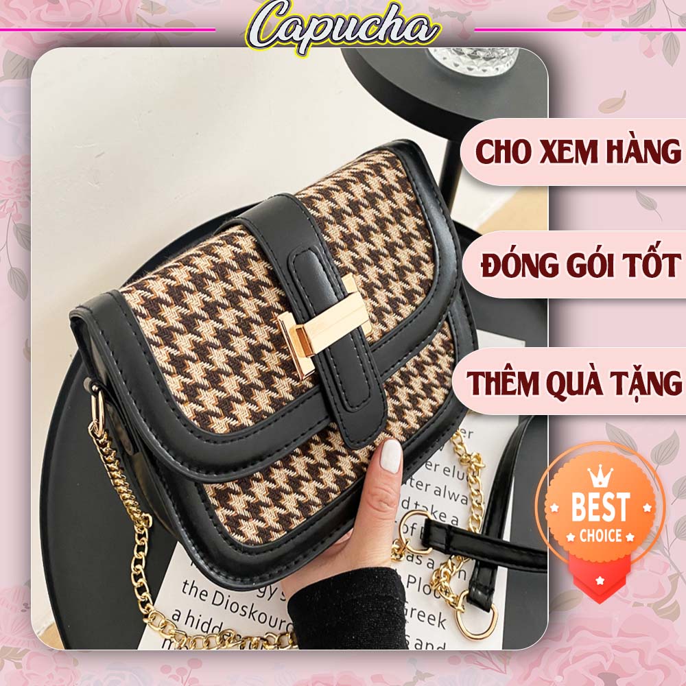 Túi xách nữ đeo vai đeo chéo Capucha T100 chất dạ phủ, dây xích mới về