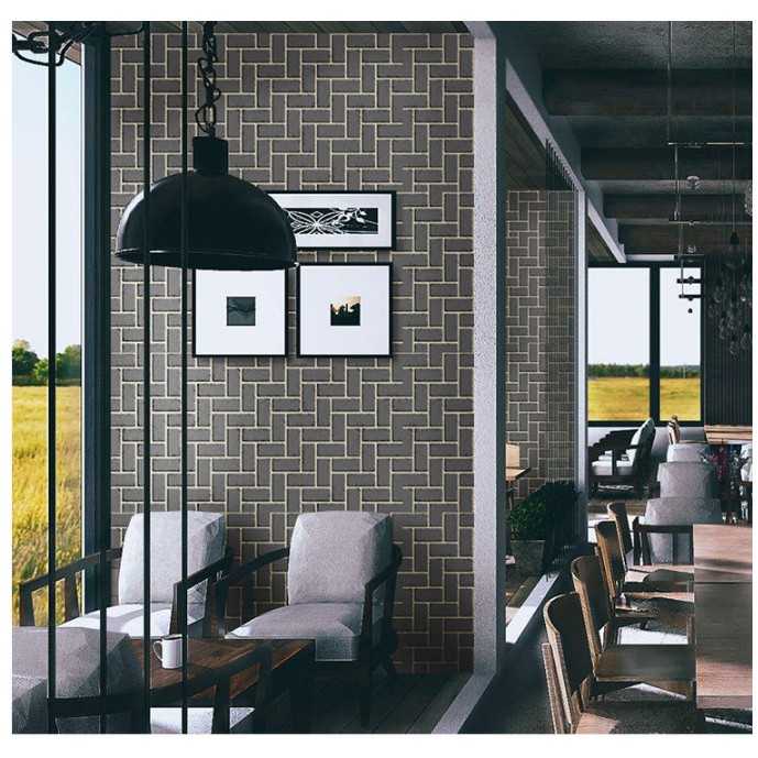Decal giấy dán tường gạch xanh đan xen khổ 45cm keo sẵn