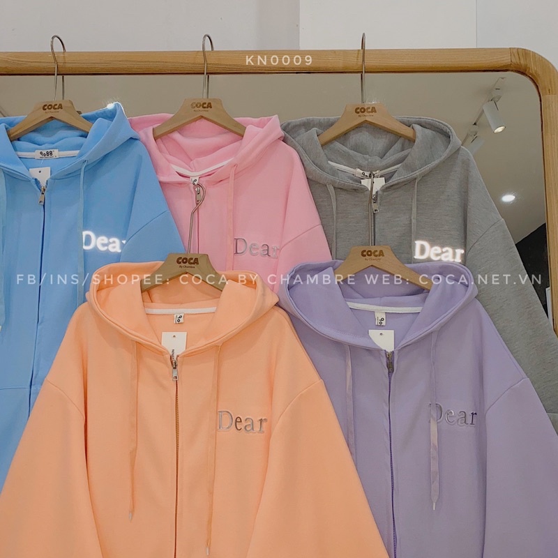 [KN0009]🍭 Áo khoác HOODIE ZIP nỉ hạt in dập nổi phản quang DEAR form oversize (Có sẵn/ảnh thật) | BigBuy360 - bigbuy360.vn