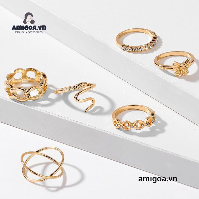 Set 6 Nhẫn Đeo Tay Thiết Kế Đơn Giản Phong Cách Retro Cho Nữ