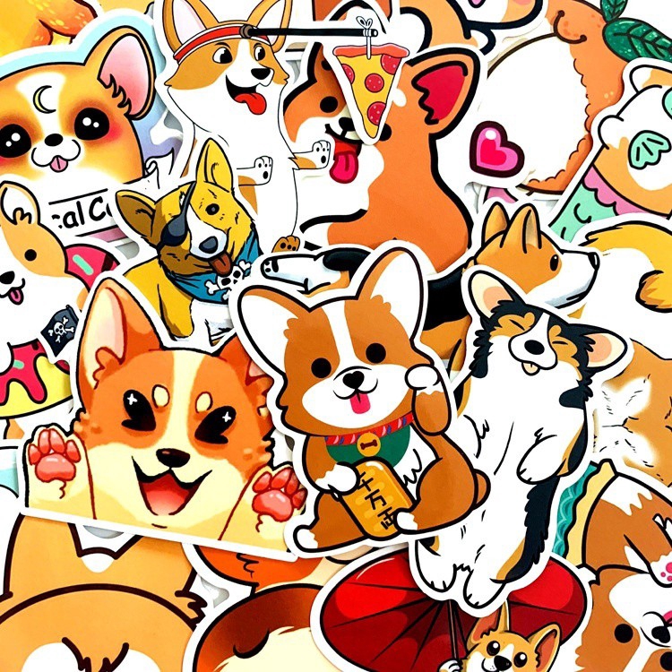 Set 25 miếng sticker dán trang trí chống thấm hình cún Corgi đáng yêu