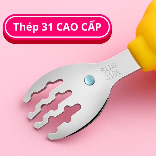 Bộ THÌA DĨA ăn dặm cho bé Silicon thép 316 hình con vật đáng yêu
