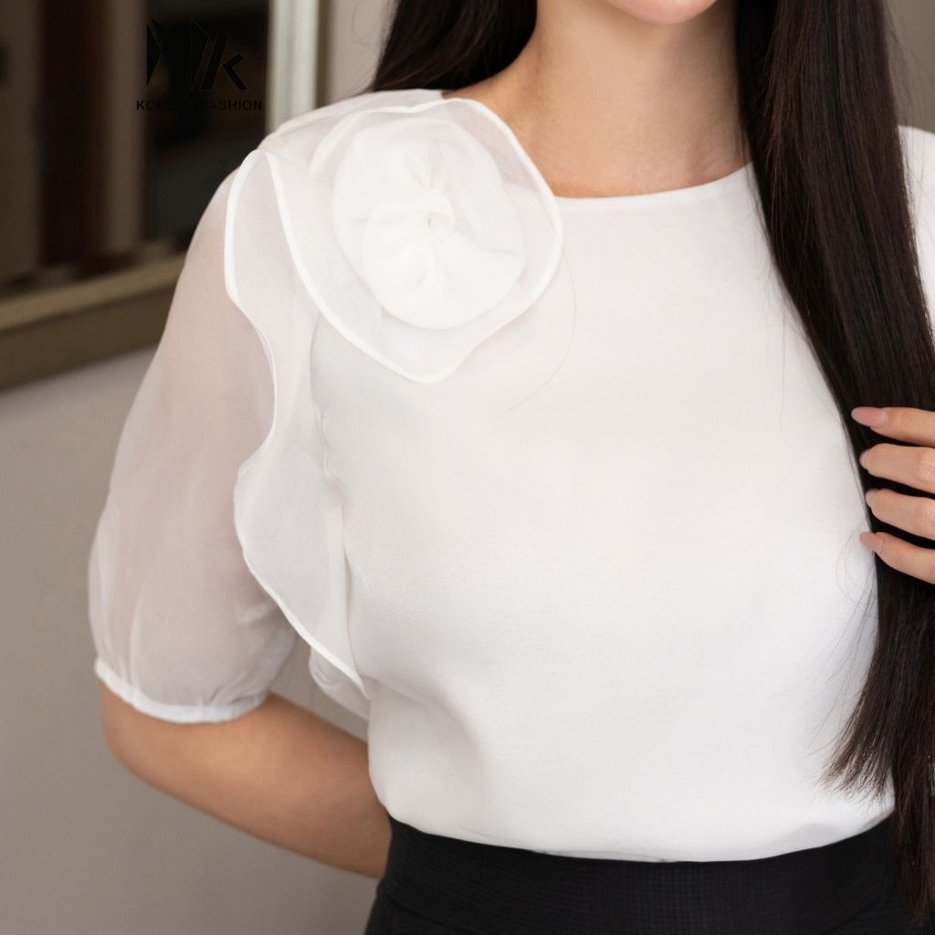 Áo Sơ Mi Nữ NK Fashion Thiết Kế Cổ Hoa Hồng Vải Hàn Cao Cấp Mềm Mịn Không Nhăn Nữ Tính NKSM2201010