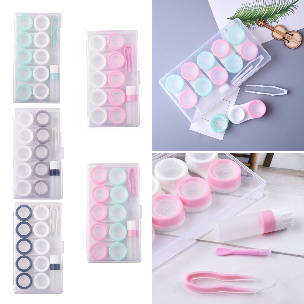 Bộ 5 Hộp Đựng Kính Áp Tròng Hai Màu Trong Suốt Giá Đỡ