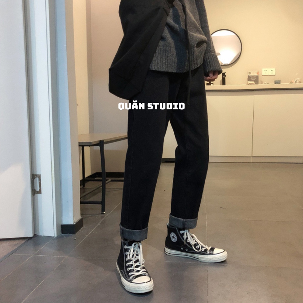 Quần Baggy Nam Ống Suông Quăn Studio - Quần Jean Nam Màu Đen Dáng Suông Form Chuẩn Hàn Quốc QS04