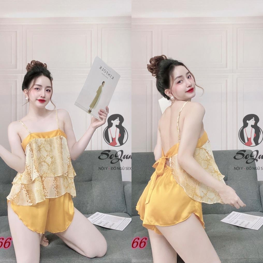 Đồ Ngủ Sexy, Bộ Đùi Cột Dây Sau Quần Satin Phối Voan 40<65kg | BigBuy360 - bigbuy360.vn