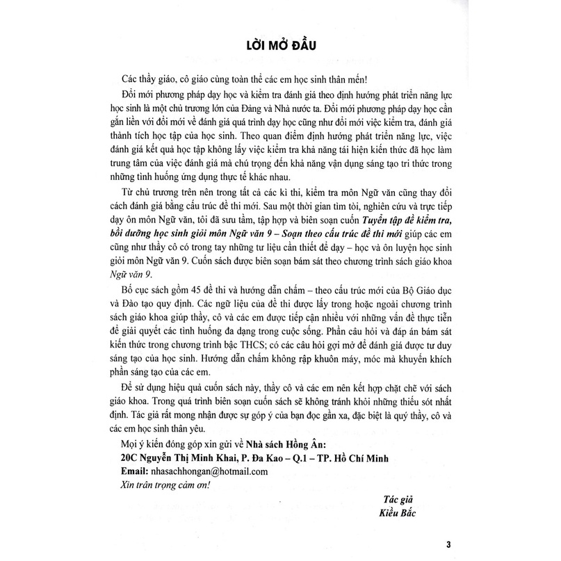 SÁCH - tuyển tập đề kiểm tra môn ngữ văn 9 bồi dưỡng học sinh giỏi (theo cấu trúc mới) - HAB