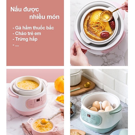 Nồi Nấu Cháo Chậm Cho Bé Ăn Dặm SEKA. Nồi Hầm Cháo, Kho Cá Chậm, Hầm Cách Thủy, Ninh Cháo Cho Bé 4 In 1,Hàng chính hãng