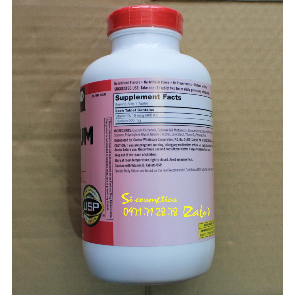 Viên uống Canxi Kirkland Calcium 600mg + D3