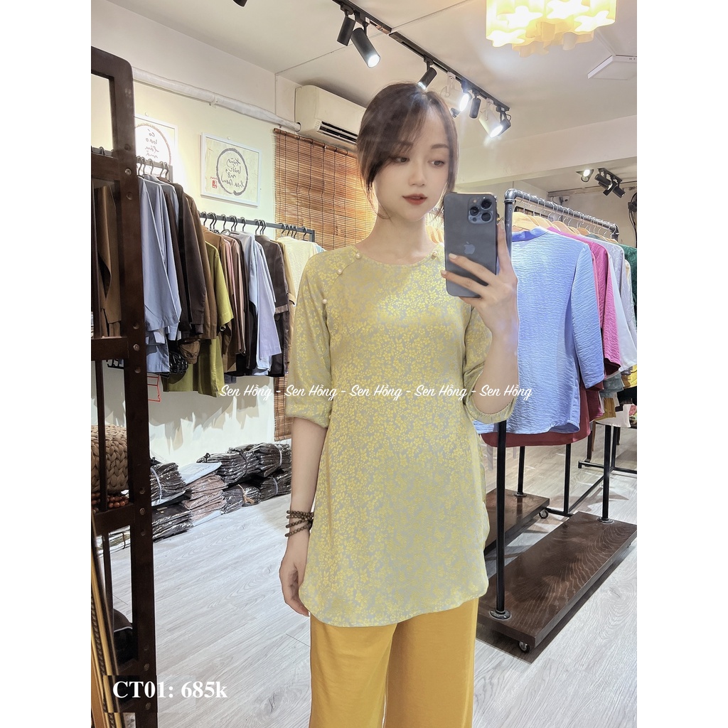 QUẦN ÁO DÀI CÁCH TÂN CAO CẤP -  đồ lam đi lễ đi chơi vải gấm Thái Tuấn #pháp phục nữ thiết kế đính cúc ngọc dáng lỡ CT01