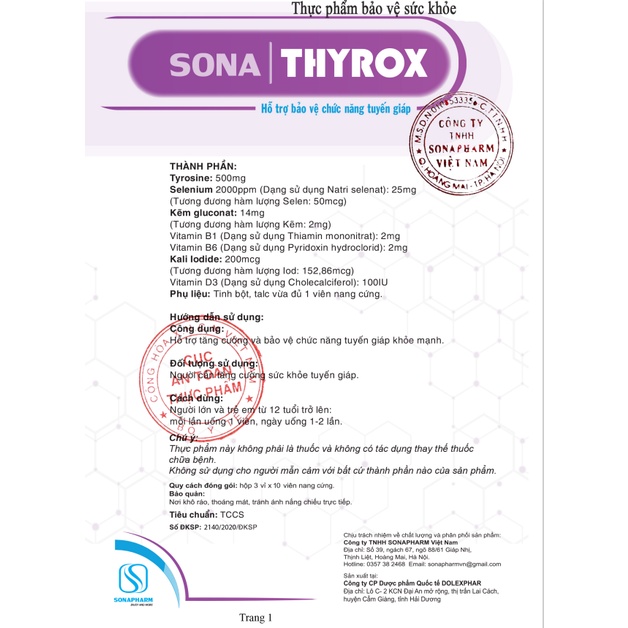 Sona Thyrox – Hỗ trợ chức năng tuyến giáp