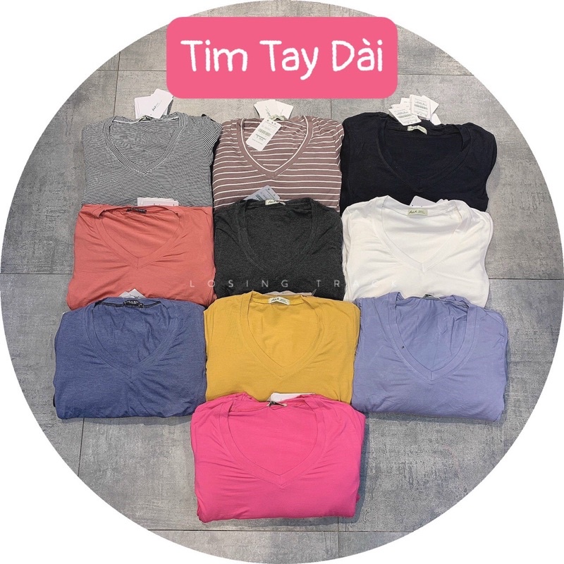 Áo thun body tay dài cổ tim fom thường